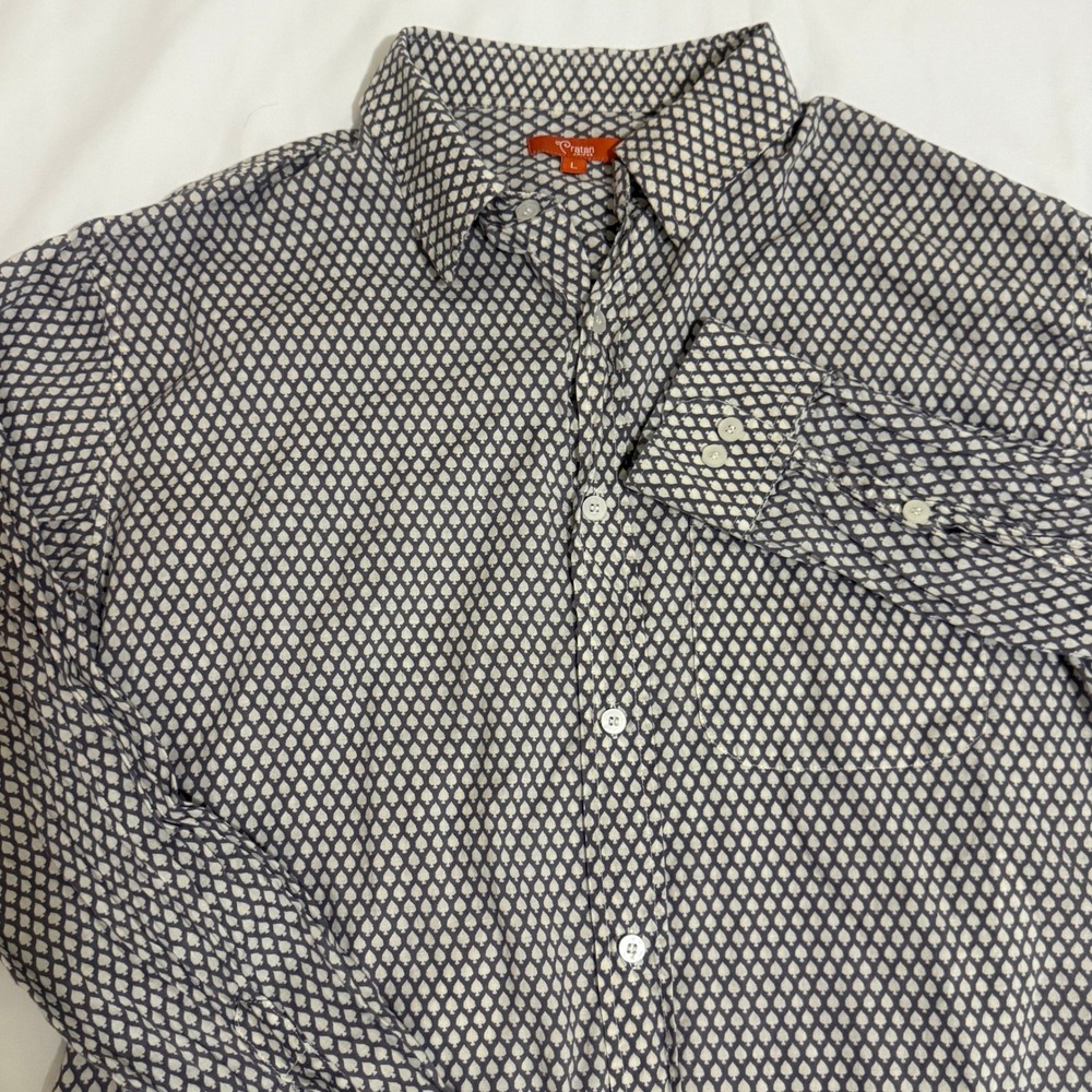 Ratan Jaipur Mens Large Gray White Spade Print Cotton Button Down Shirt India